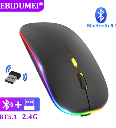 2.4Ghz Wireless Mouse Bluetooth Mouse Mice Rechargeable Mouse Silent Mouse LED Backlit USB Gaming Mouse 1600DPI for PC Laptop