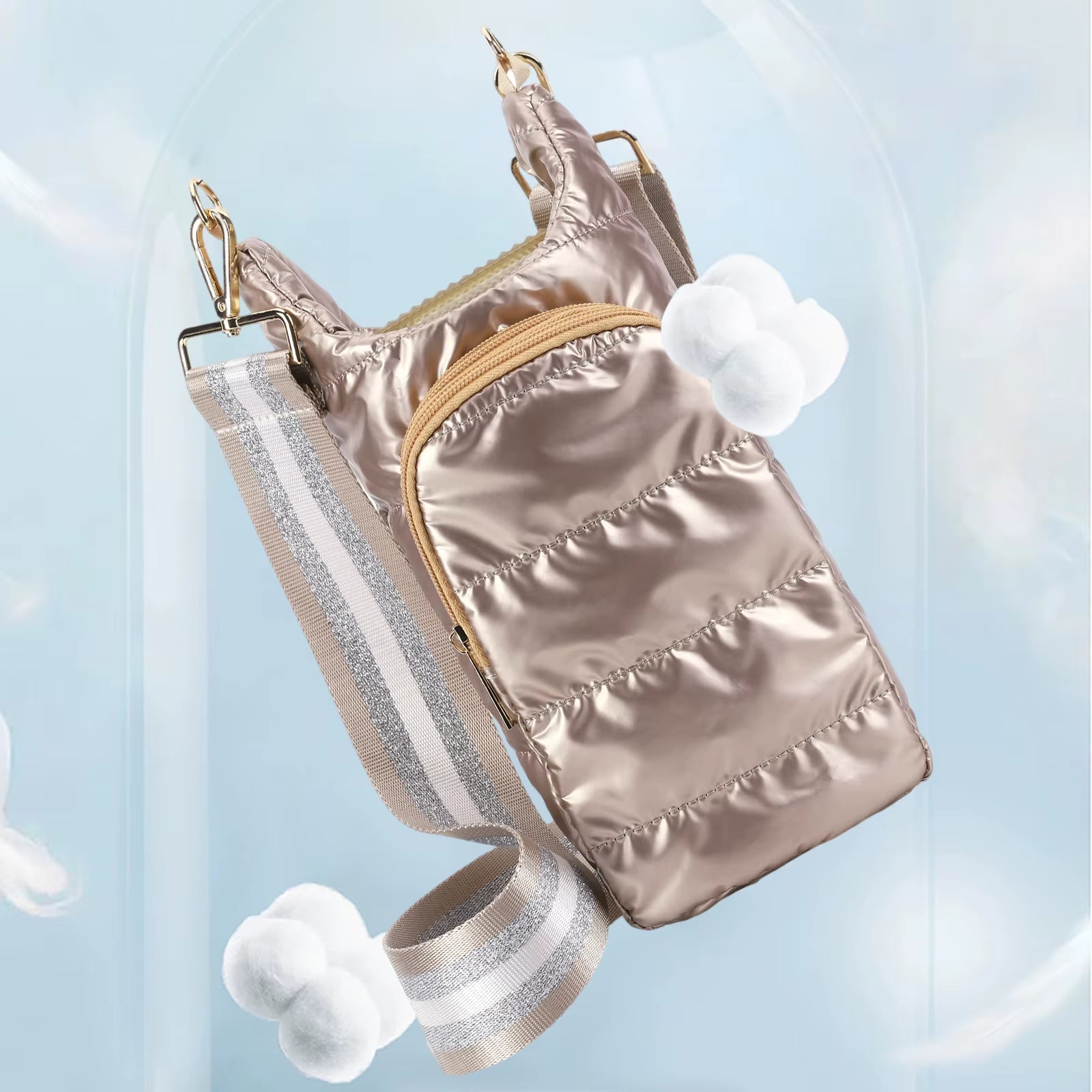 HydroCarry Puffer Tote – Adjustable Strap Water Bottle Carrier for Outdoor Travel & Daily Adventures