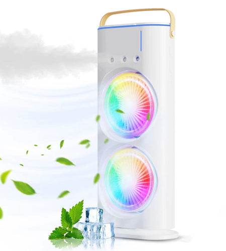 2-In-1 Dual Fan Three-Hole Spray Humidification Fan Water Cooling Fan Air Cooling Fan with RGB Colorful Lights Humidifier