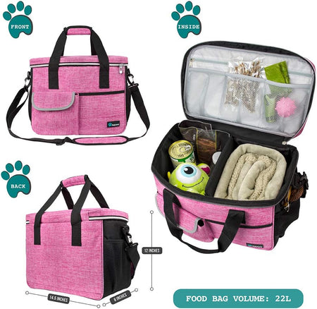 Dog Travel Bag | Airline Approved Tote Organizer with Multi-Function Pockets, Food Container Bag and Collapsible Bowl | Perfect Weekend Pet Travel Set for Dog, Cat