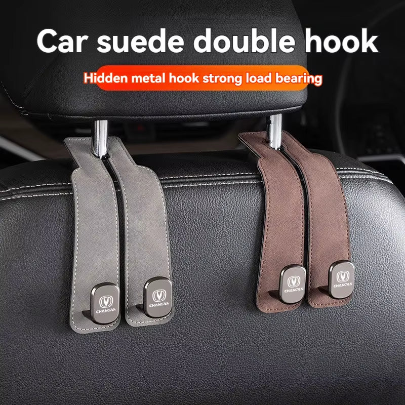 Luxury Suede Double Hook Organizer – Premium Rear Seat Backrest Hook for Changan CS Series & Eado