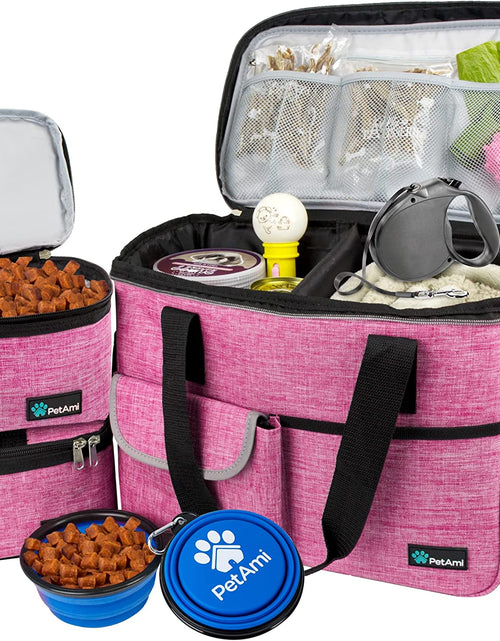 Load image into Gallery viewer, Dog Travel Bag | Airline Approved Tote Organizer with Multi-Function Pockets, Food Container Bag and Collapsible Bowl | Perfect Weekend Pet Travel Set for Dog, Cat
